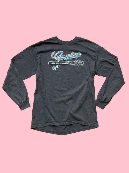 Gray long-sleeve shirt with 'Genuine Harley-Davidson' logo
