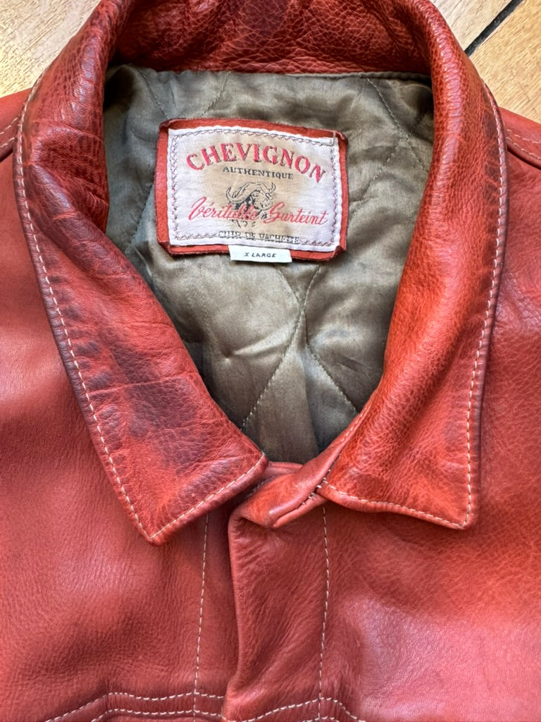 Rare Chevignon leather red jacket 90's XL