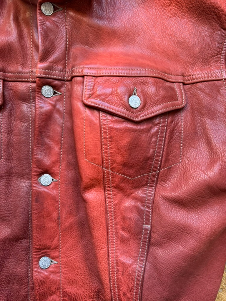 Rare Chevignon leather red jacket 90's XL