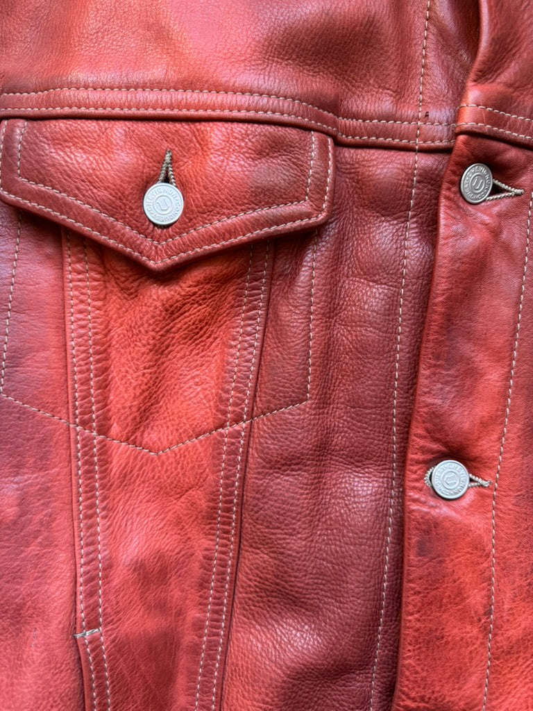 Rare Chevignon leather red jacket 90's XL