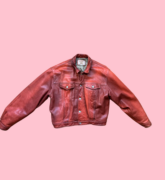 Rare Chevignon leather red jacket 90's XL