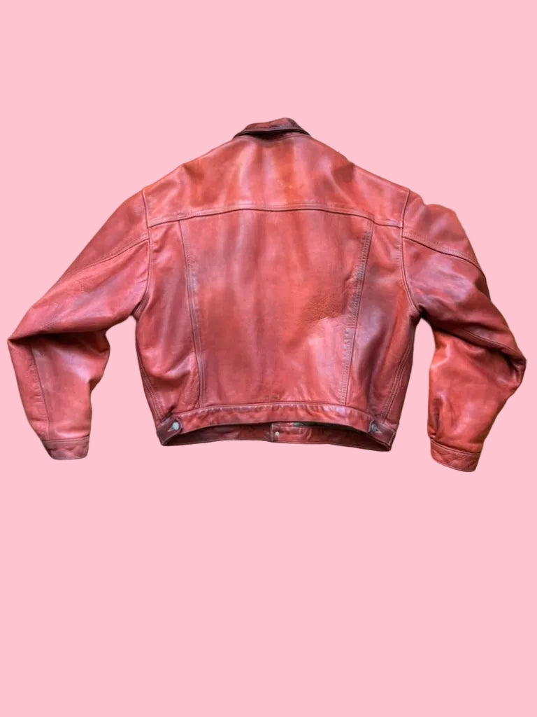 Rare Chevignon leather red jacket 90's XL