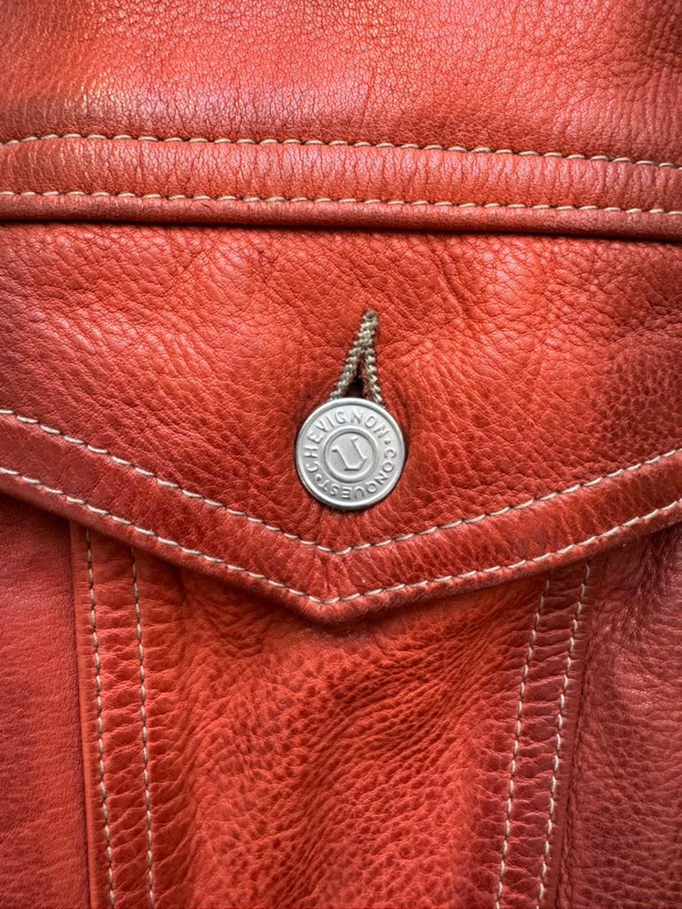 Rare Chevignon leather red jacket 90's XL