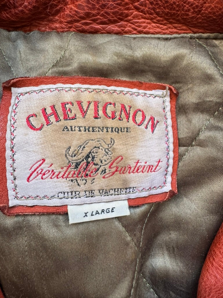Rare Chevignon leather red jacket 90's XL